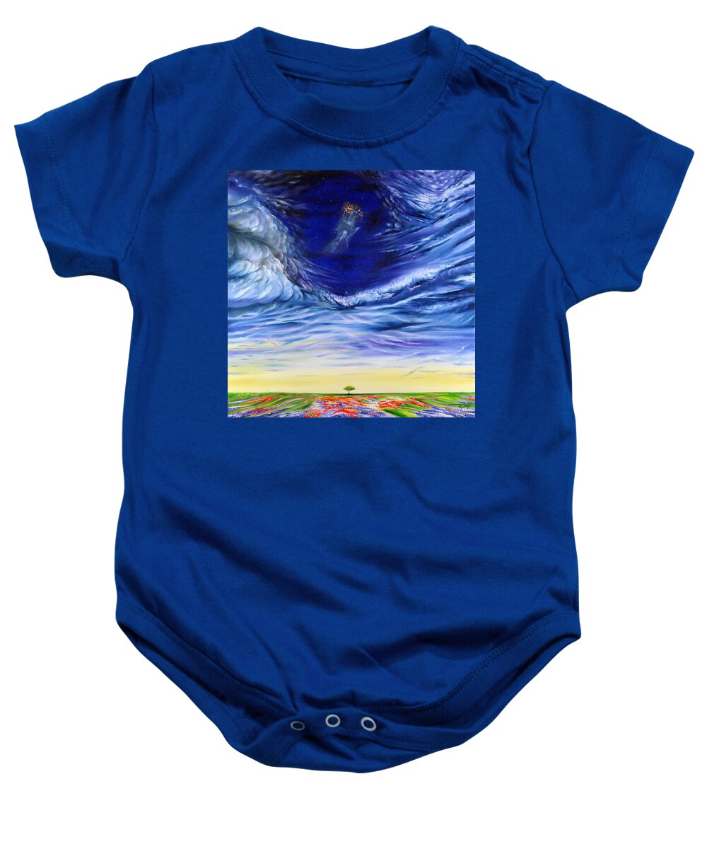 Sky Baby Onesie featuring the painting Hand of God by Teresa Gostanza
