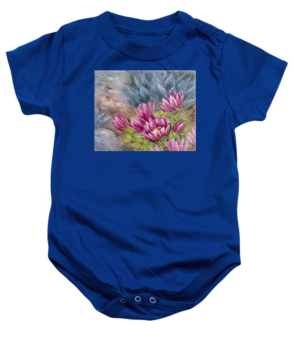 Cactus Baby Onesie featuring the painting Hedgehog in Bloom by Summer Celeste