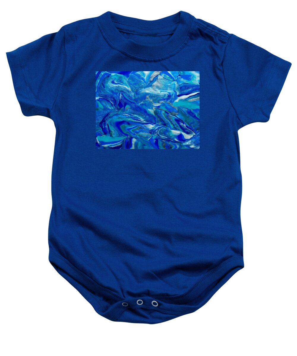 Abstract Baby Onesie featuring the mixed media Icy Blue by Deborah Stanley