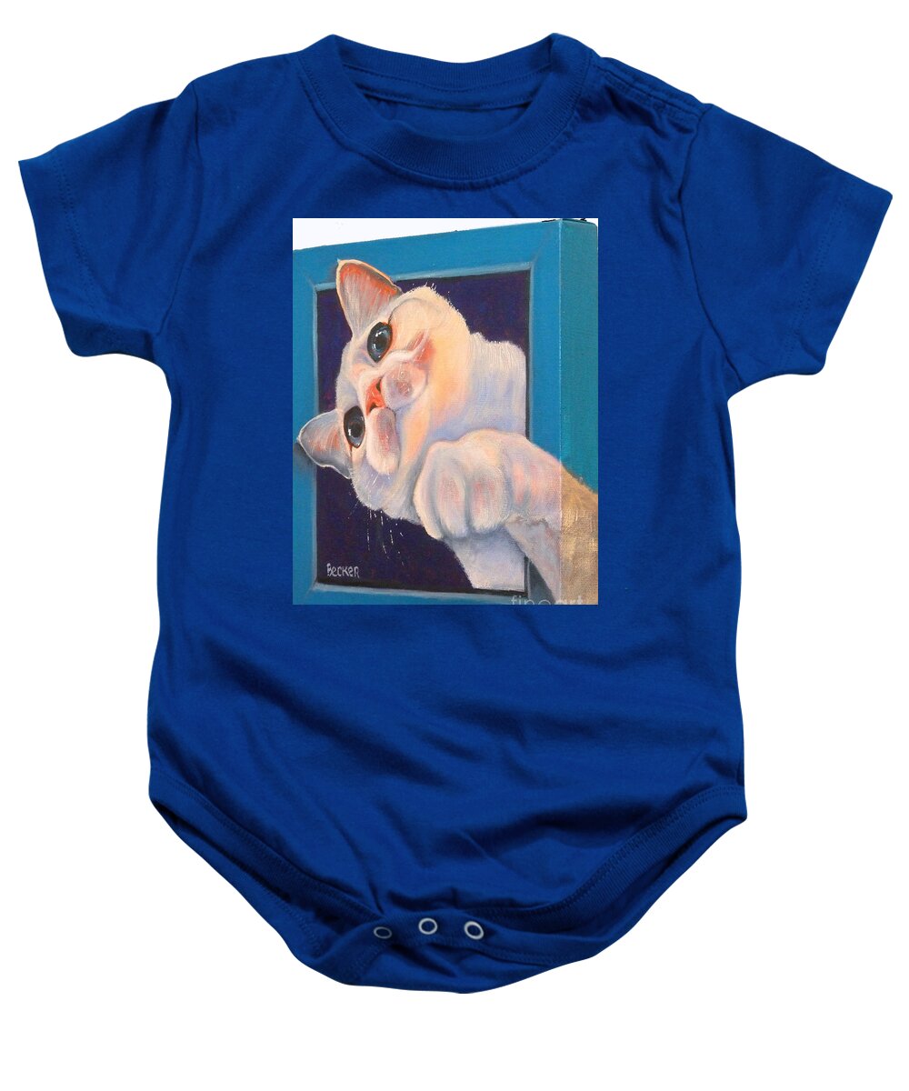 Cat Baby Onesie featuring the painting Ive Been Framed Side View by Susan A Becker