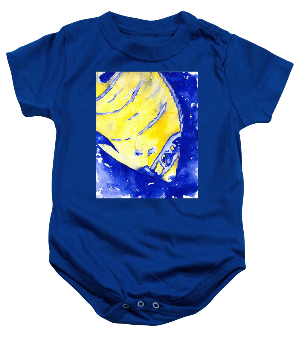 Angelfish Baby Onesie featuring the painting Juvenile Queen Angelfish by Pauline Walsh Jacobson