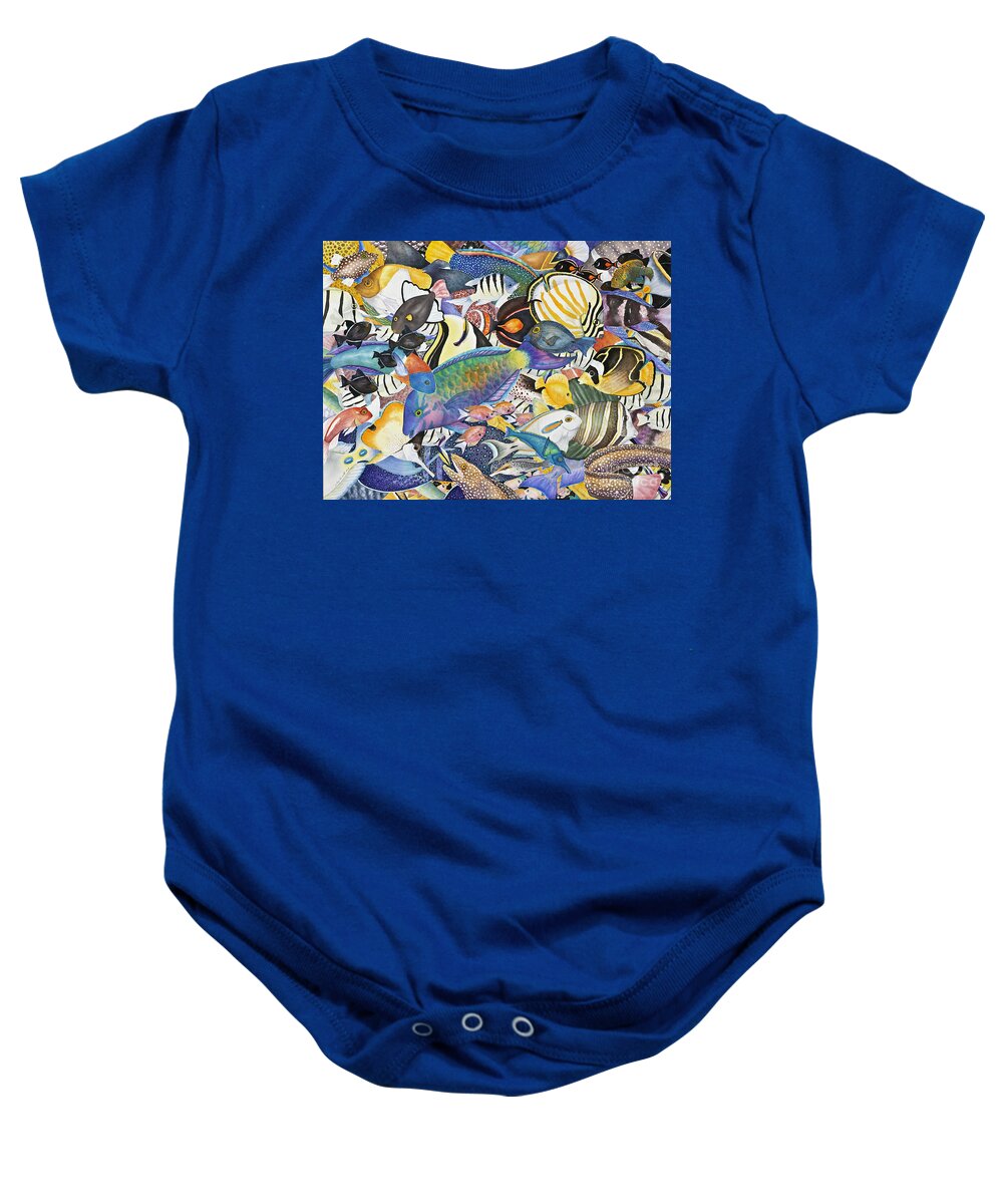 Fish Baby Onesie featuring the painting Kona Crowd by Lucy Arnold