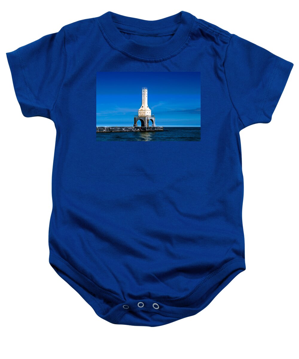 Lighthouse Baby Onesie featuring the photograph Lighthouse Blues by James Meyer