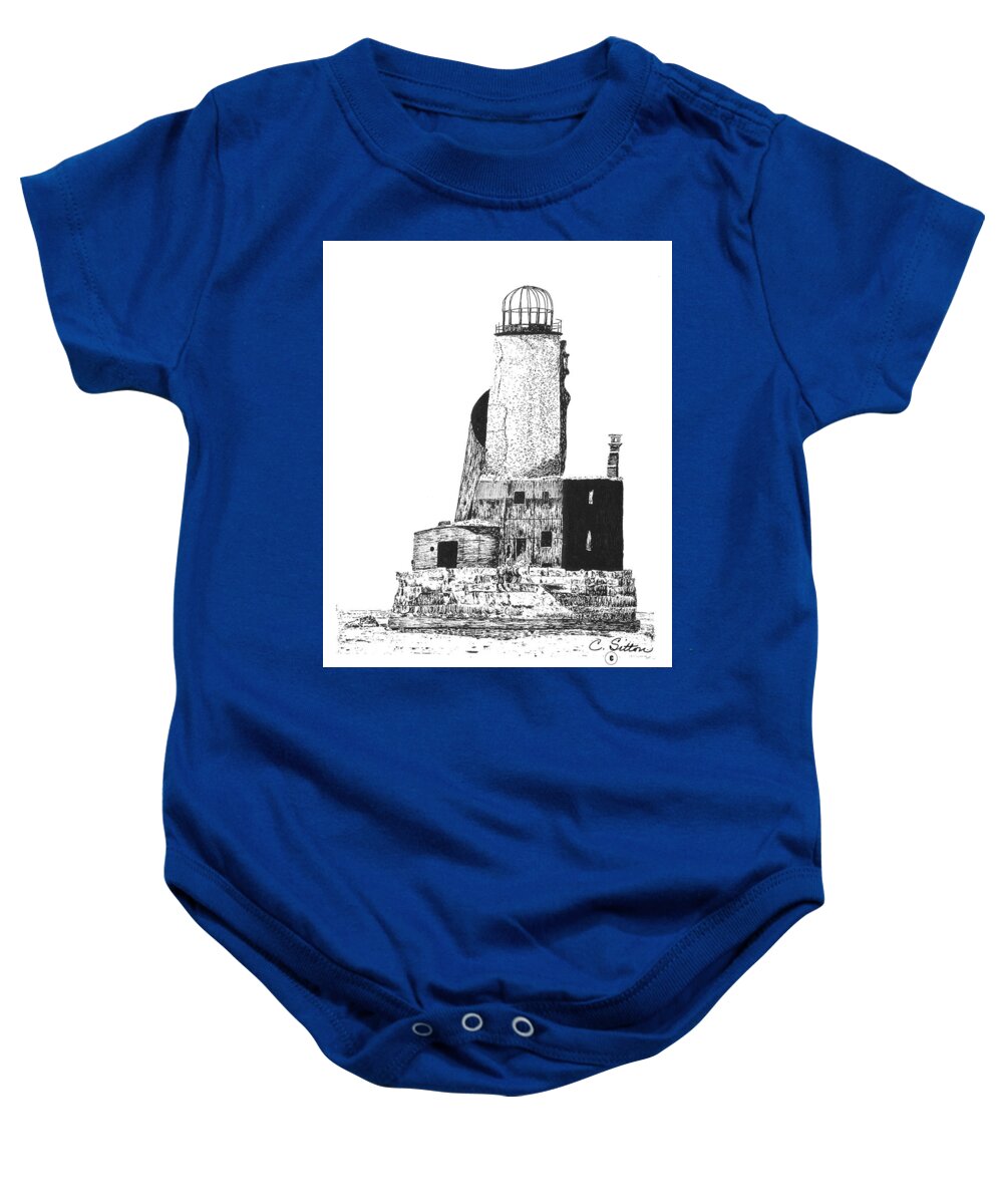 C Sitton Drawing Drawings Baby Onesie featuring the drawing Lighthouse by C Sitton