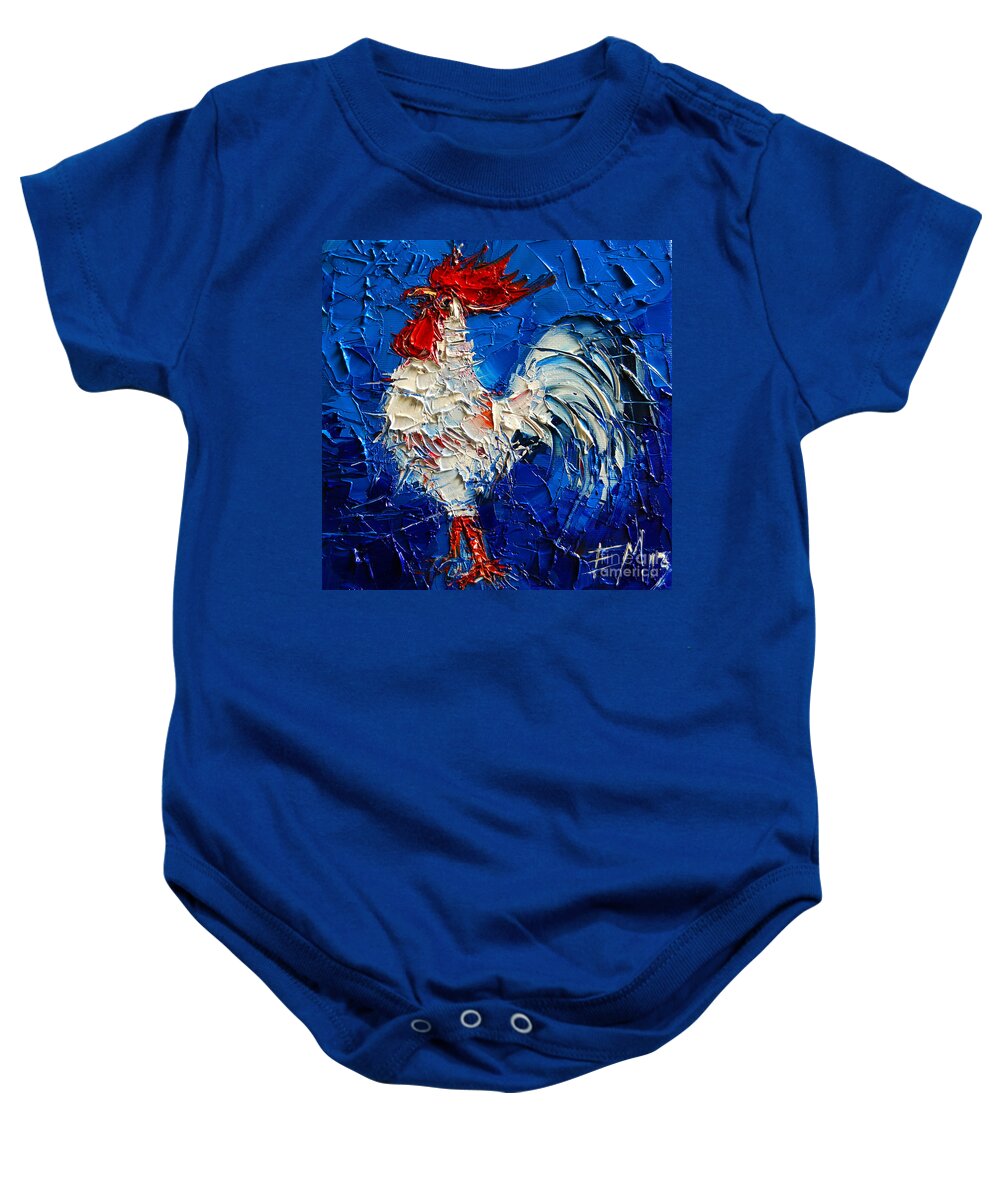 Little White Rooster Baby Onesie featuring the painting Little White Rooster by Mona Edulesco