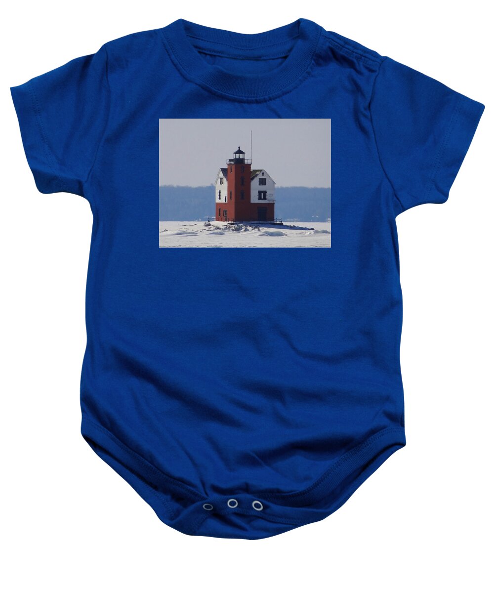 Round Island Lighthouse Baby Onesie featuring the photograph Michigan's Round Island Lighthouse by Keith Stokes