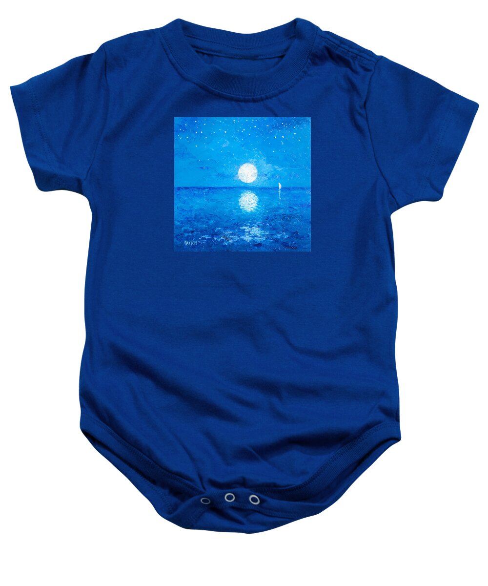 Moon Baby Onesie featuring the painting Moon and Stars by Jan Matson
