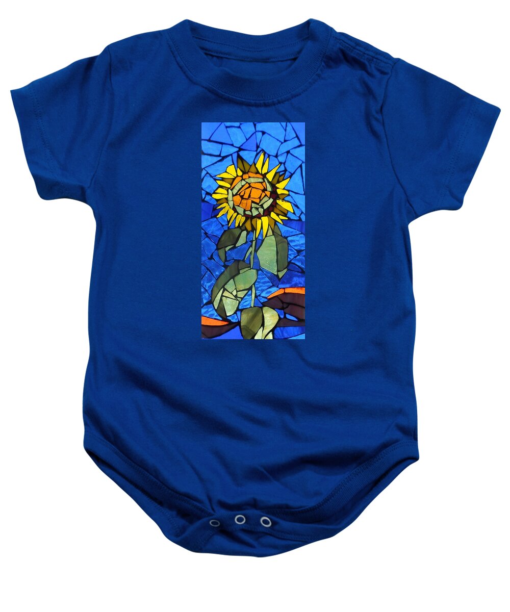 Sunflower Baby Onesie featuring the glass art Mosaic Stained Glass - Sunflower by Catherine Van Der Woerd