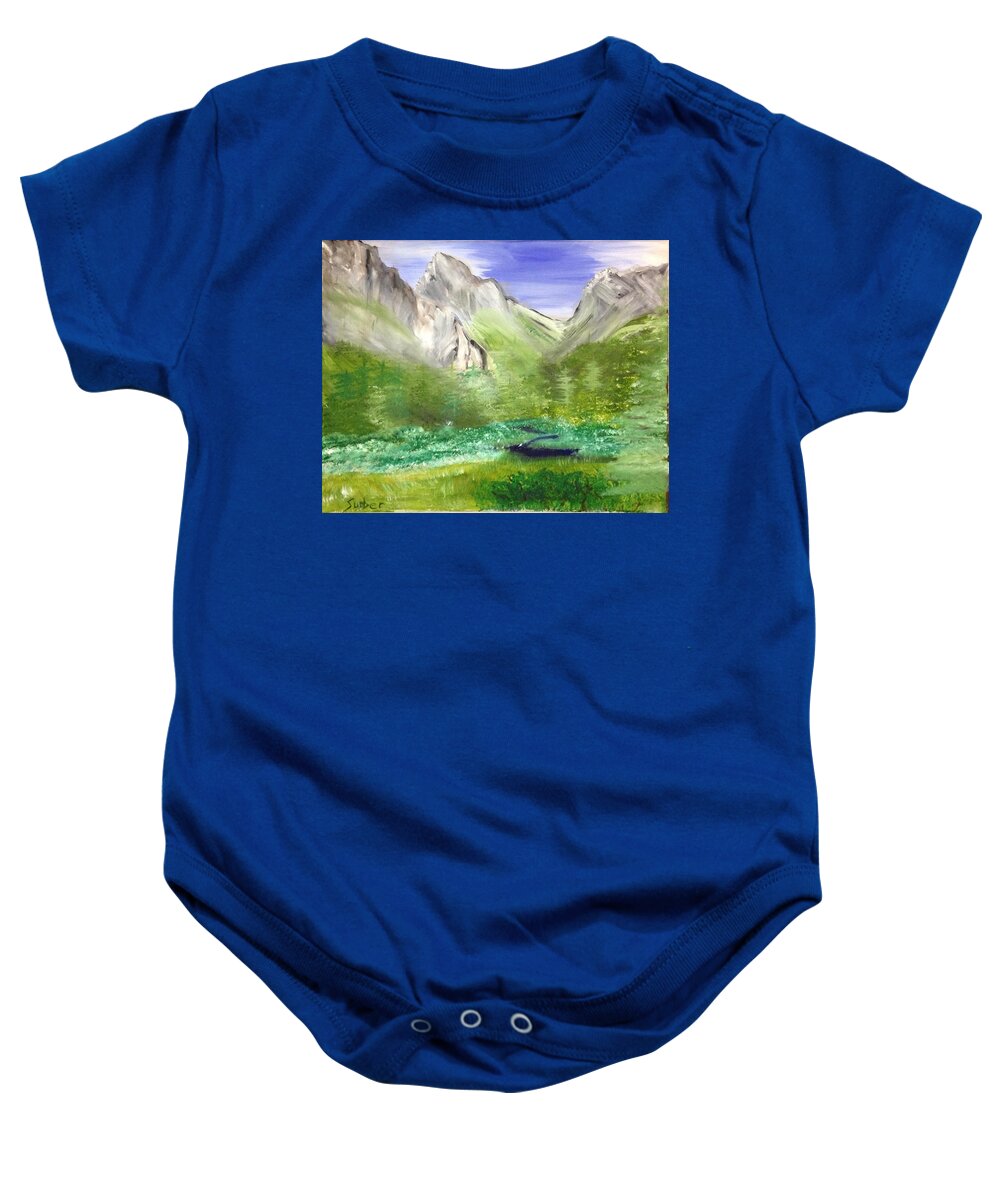 Mountains Baby Onesie featuring the painting Mountain Day by Suzanne Surber
