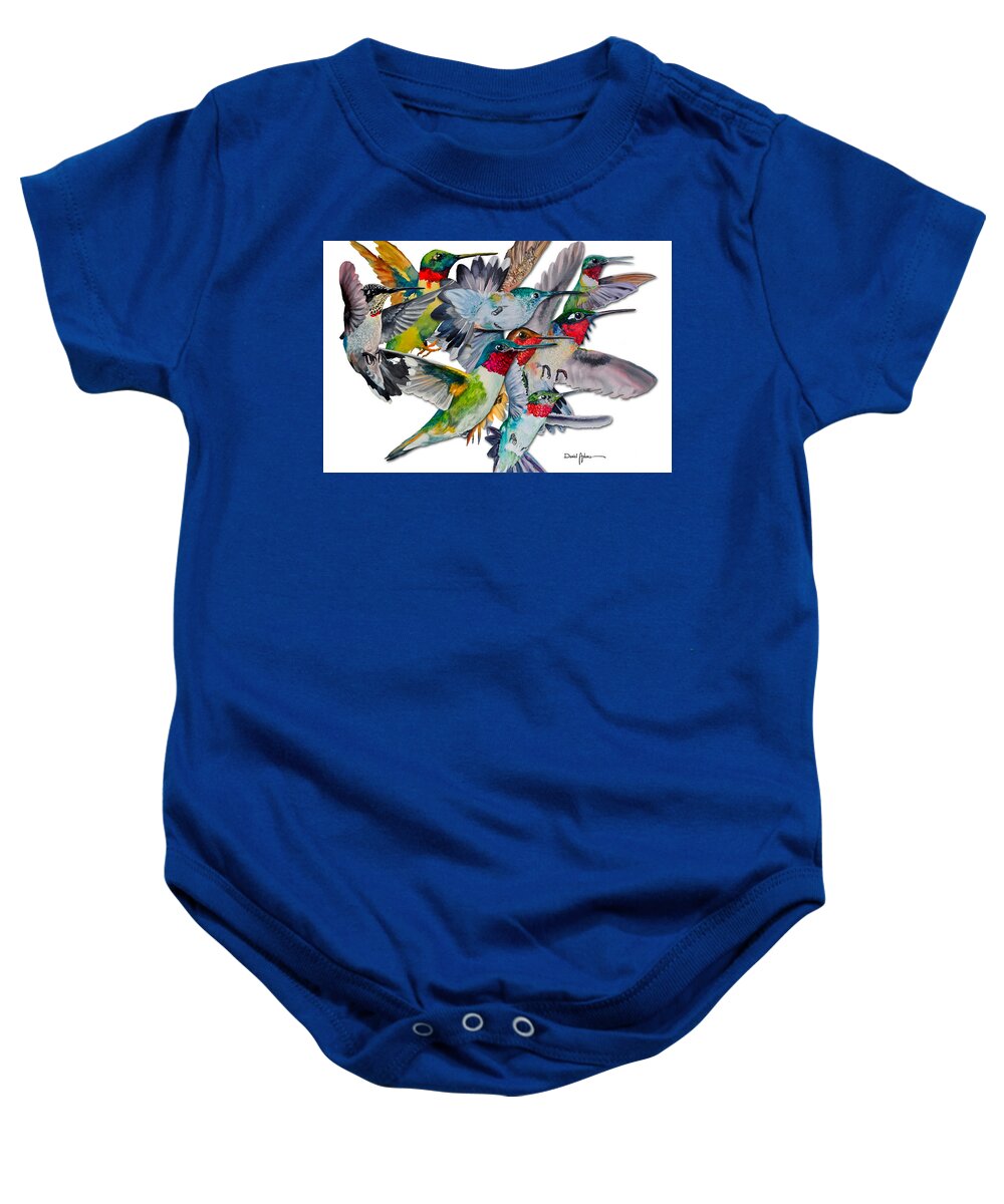 Humming Birds Baby Onesie featuring the painting DA053 Multi-Hummers by Daniel Adams by Daniel Adams