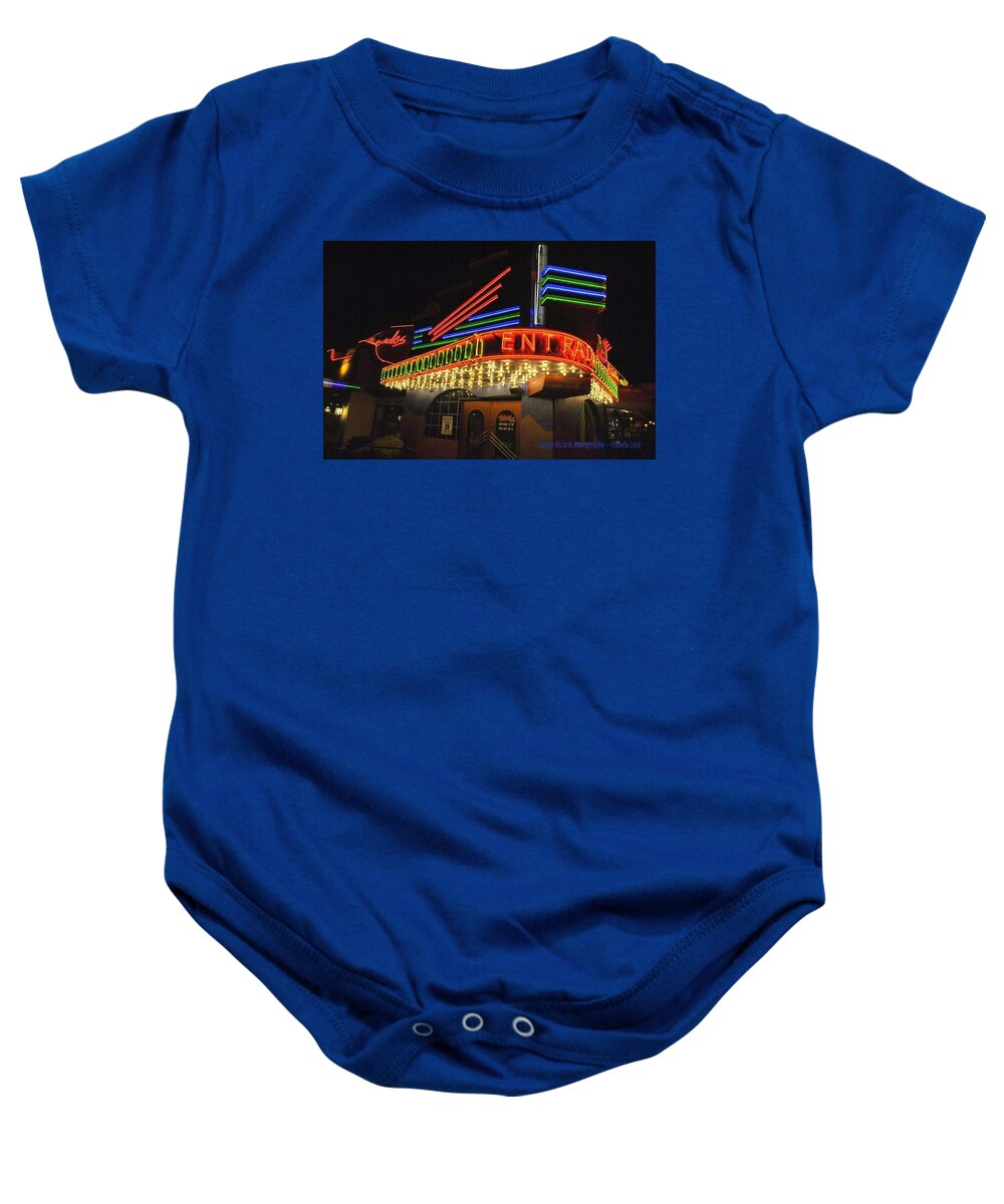 Neon Lights Baby Onesie featuring the photograph Neon Night Lights Marquee by Pamela Smale Williams
