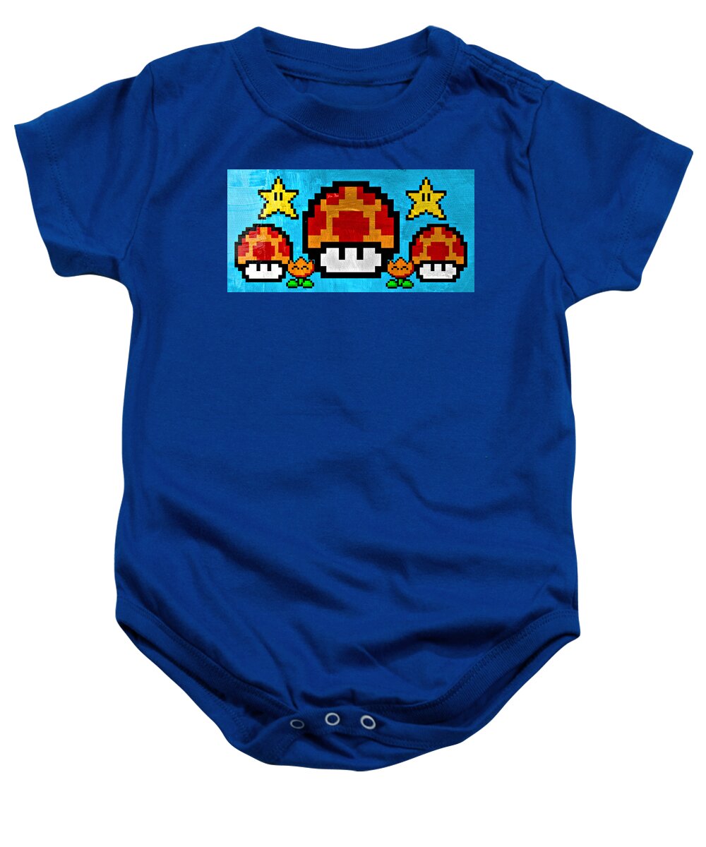 Vintage Nintendo Baby Onesie featuring the painting Nintendo Dreams by Ally White