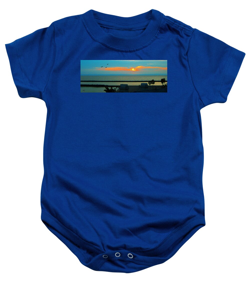 Sunset Baby Onesie featuring the photograph Ocean Sunset With Birds by Ben and Raisa Gertsberg