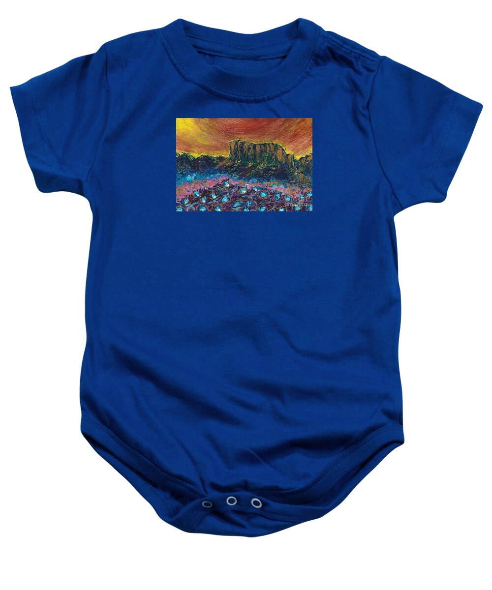 #desert #flowers #southwest #bright #colorful #paintings Baby Onesie featuring the painting Painted Desert by Allison Constantino