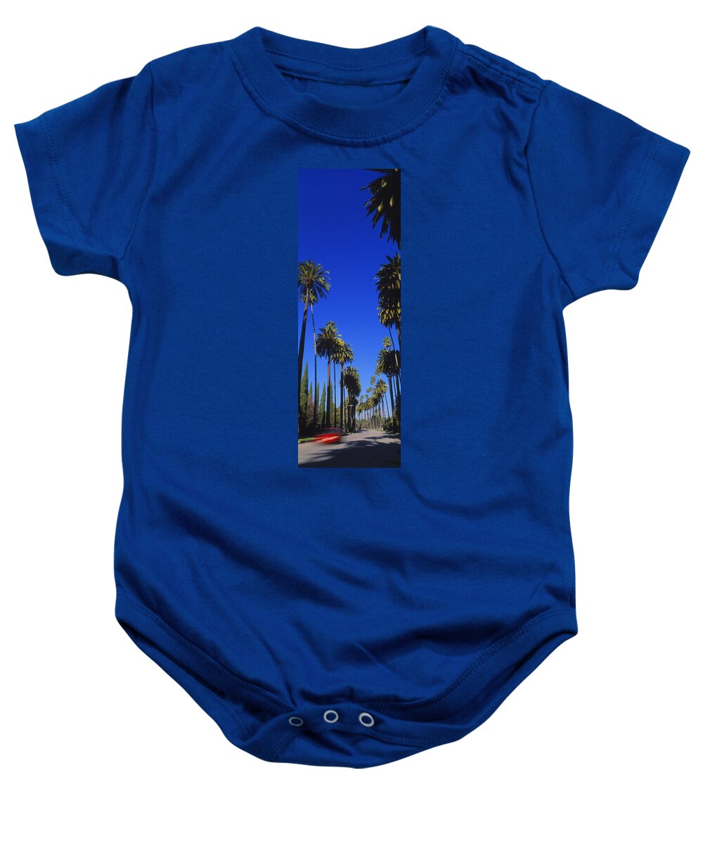 Photography Baby Onesie featuring the photograph Palm Trees Along A Road, Beverly Hills by Panoramic Images
