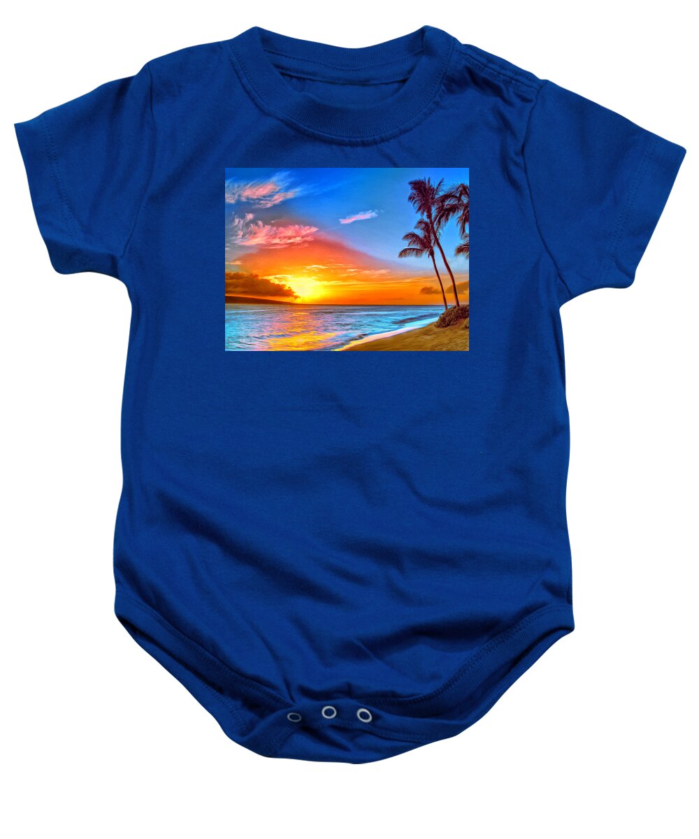 Hawaii Baby Onesie featuring the painting Pau Hana Sunset Maui by Dominic Piperata