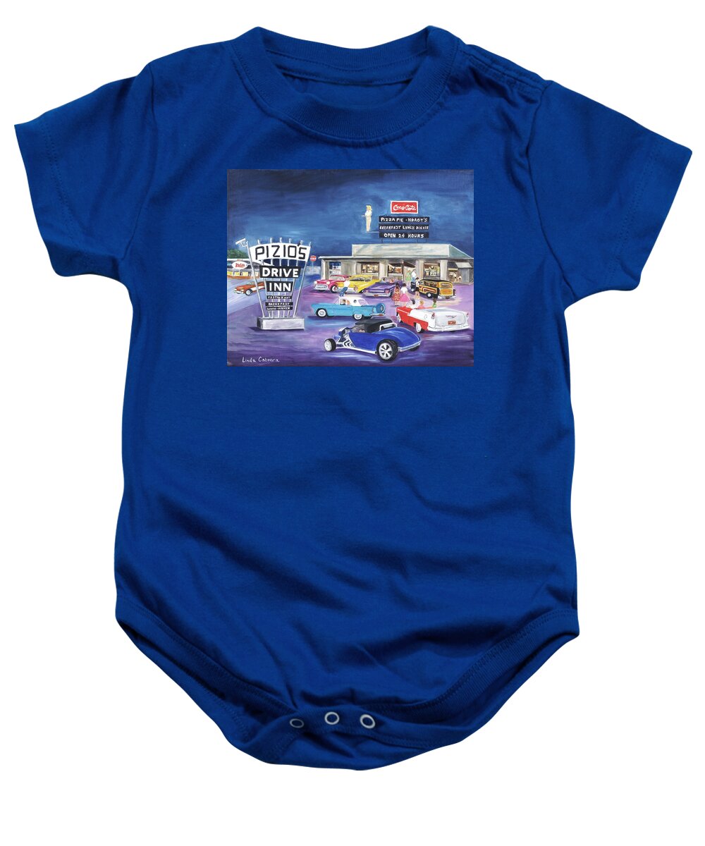 Key West Baby Onesie featuring the painting Pizio's - Happy Days by Linda Cabrera