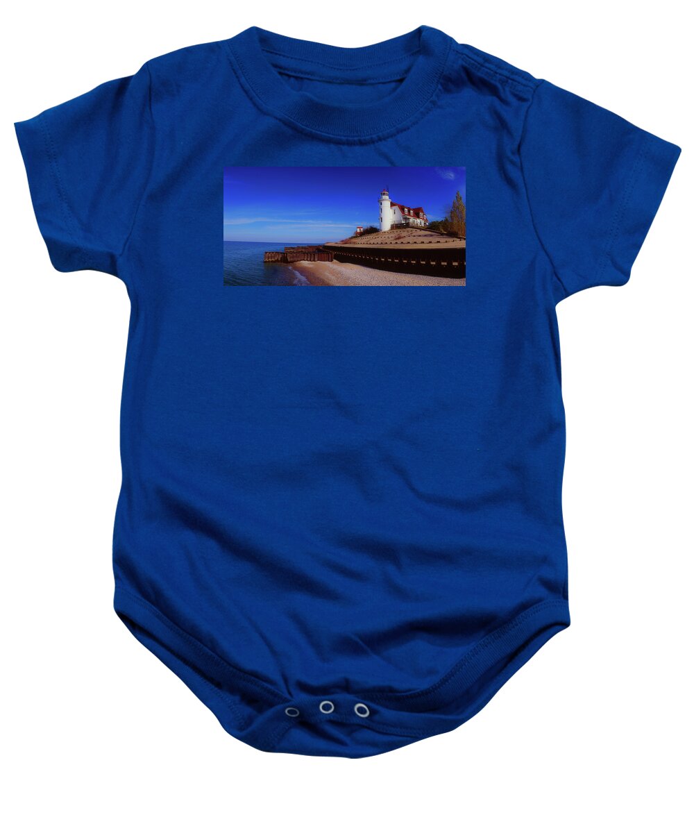 Photography Baby Onesie featuring the photograph Point Betsie Lighthouse, Frankfort by Panoramic Images