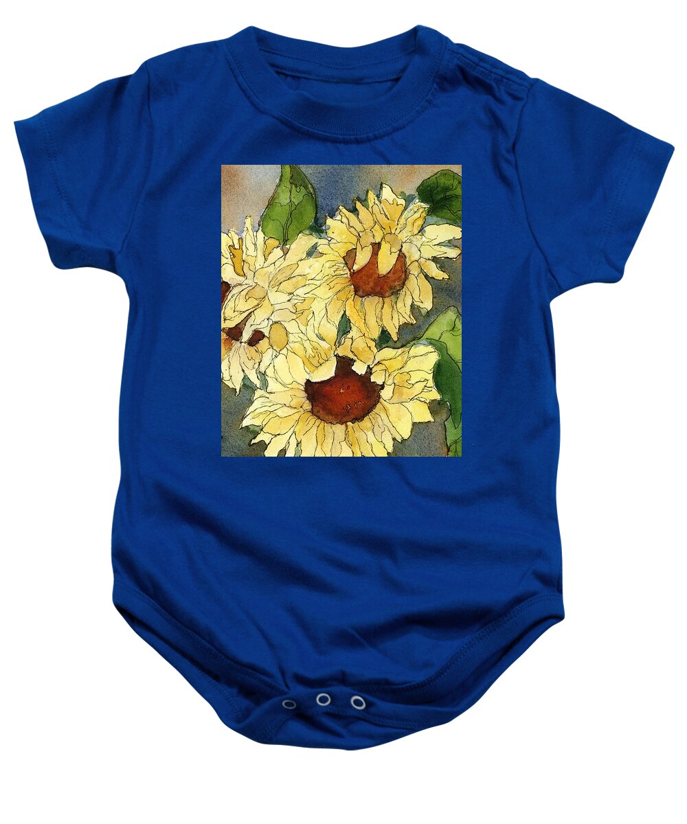 Sunflowers Baby Onesie featuring the painting Portrait of Sunflowers by Maria Hunt