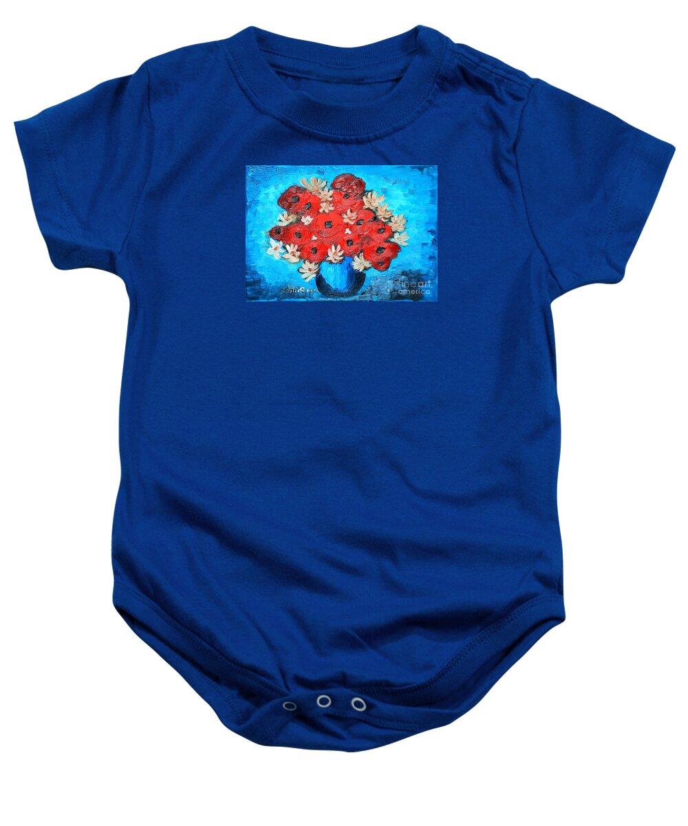 Poppies Baby Onesie featuring the painting Red Poppies and White Daisies by Ramona Matei