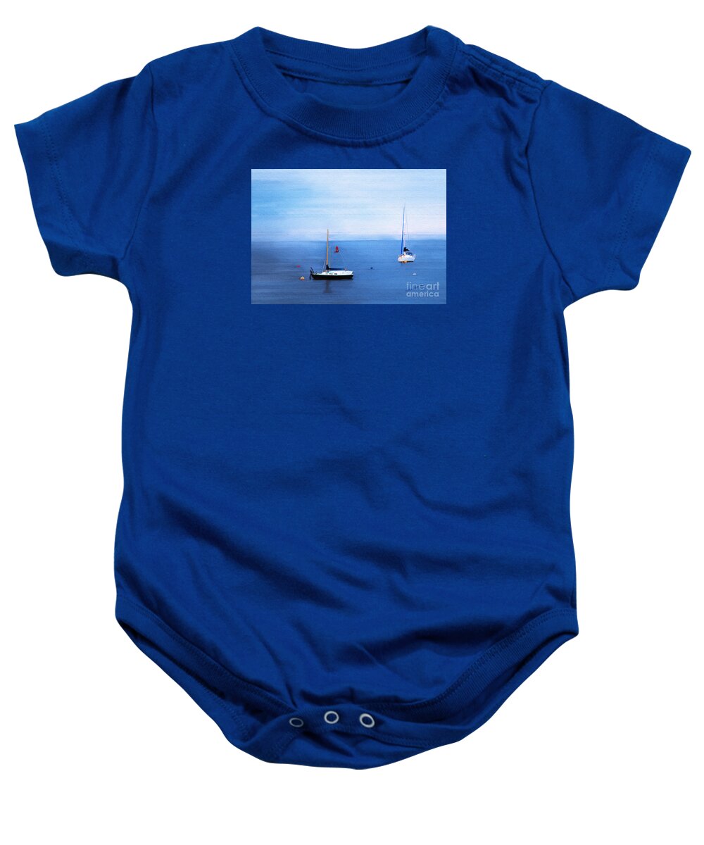 Fine Art Baby Onesie featuring the mixed media Sailboats in Skerries Harbor- mixed media photography by Patricia Griffin Brett
