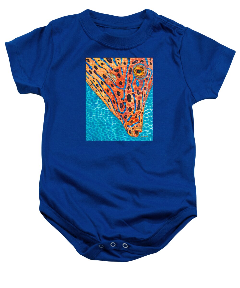 Scrawled Filefish Baby Onesie featuring the painting Scrawled File Fish by Daniel Jean-Baptiste