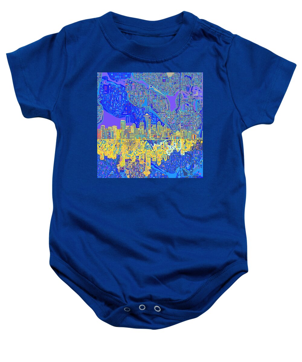 Seattle Skyline Baby Onesie featuring the painting Seattle Skyline Abstract 6 by Bekim M