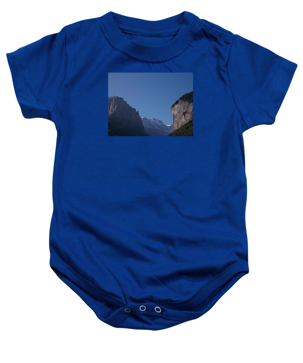 Skydiver Baby Onesie featuring the photograph Skydiver over Lauterbrunnen by Nina Kindred