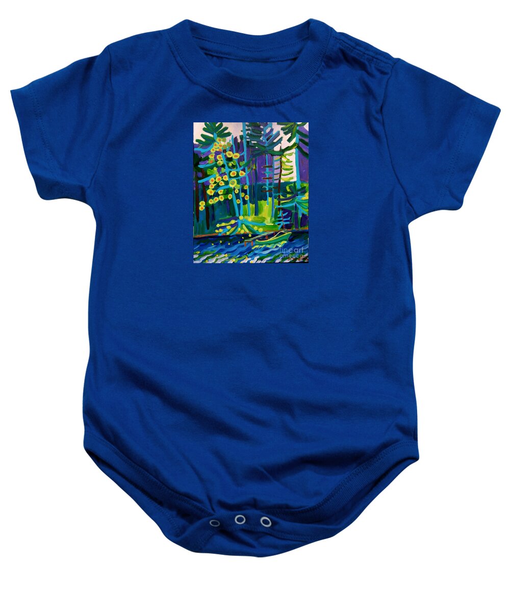 Landscape Baby Onesie featuring the painting Solitude at Massapoag Lake by Debra Bretton Robinson