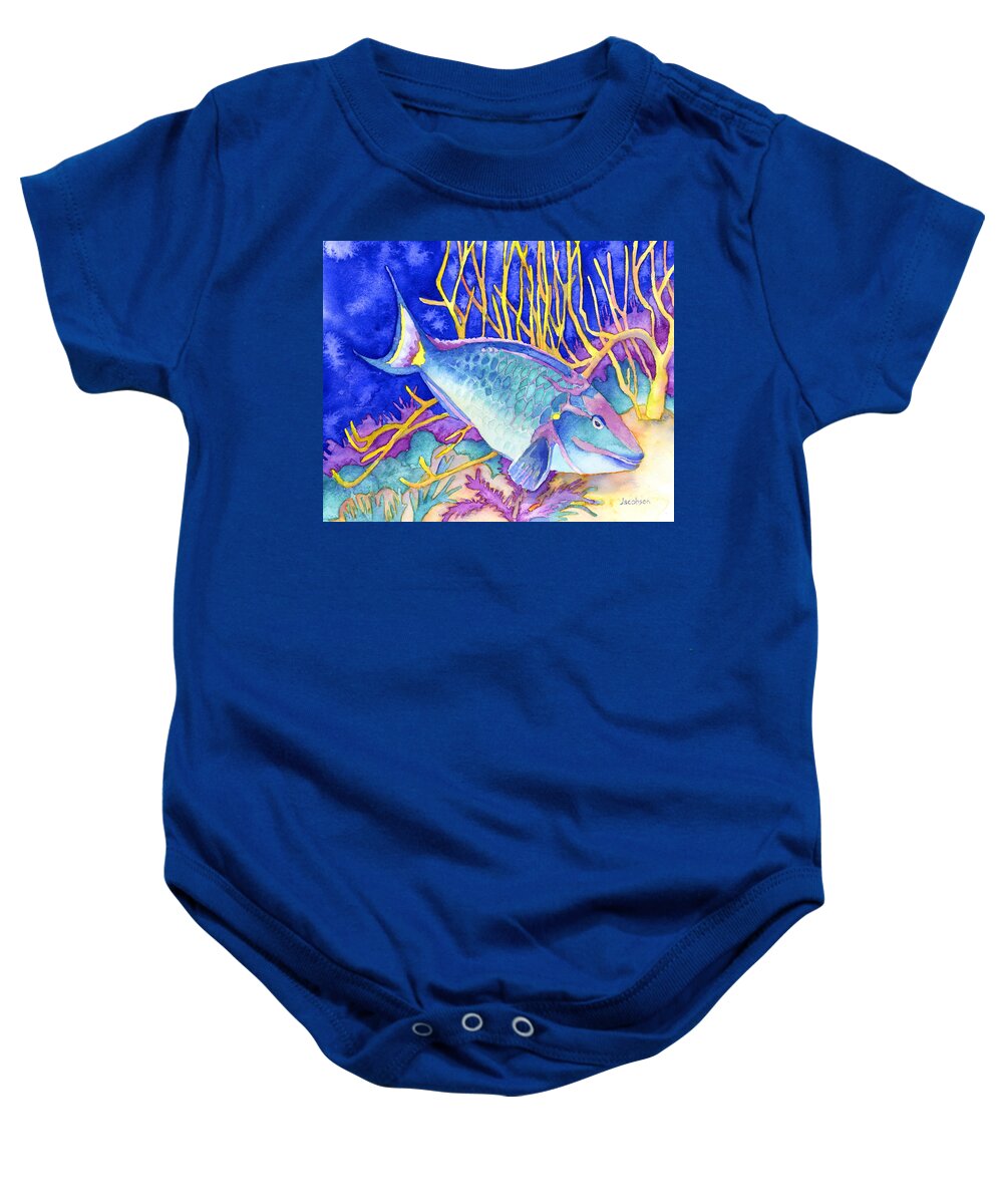 Parrotfish Baby Onesie featuring the painting Stoplight Parrotfish by Pauline Walsh Jacobson