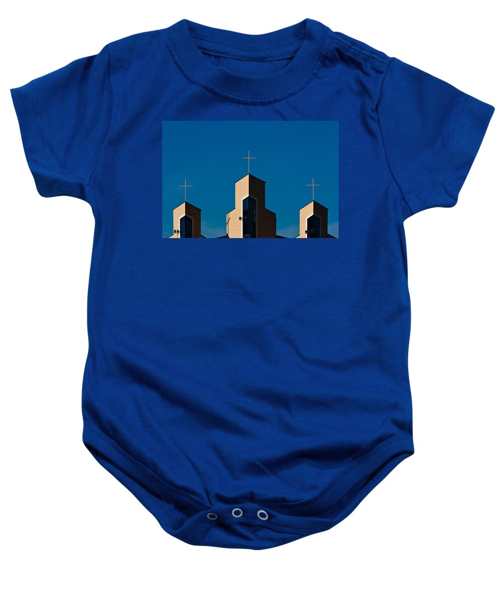 Church Baby Onesie featuring the photograph Three Crosses of Livingway Church by Ed Gleichman