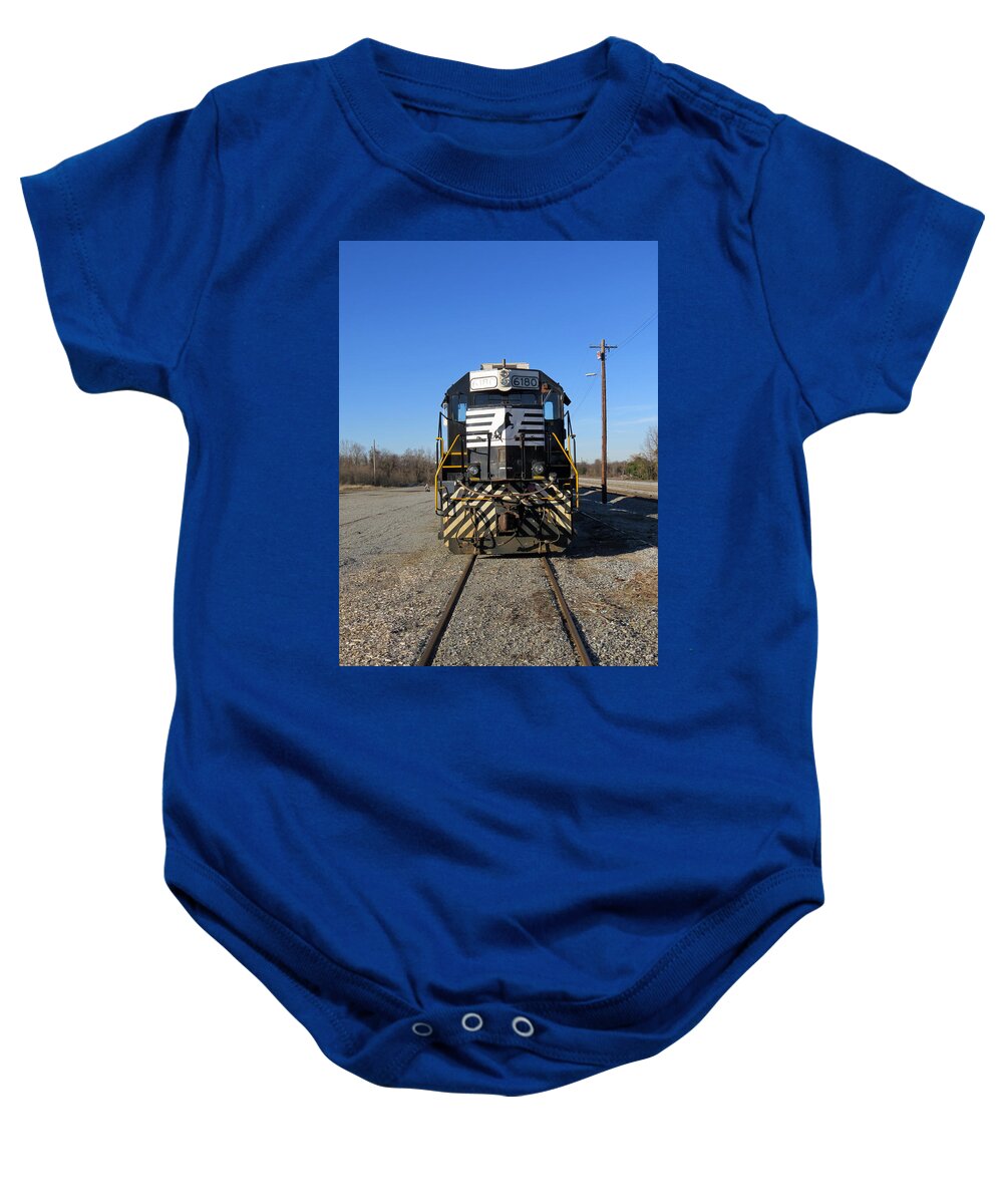 Train Baby Onesie featuring the photograph Train Ahead by Aaron Martens
