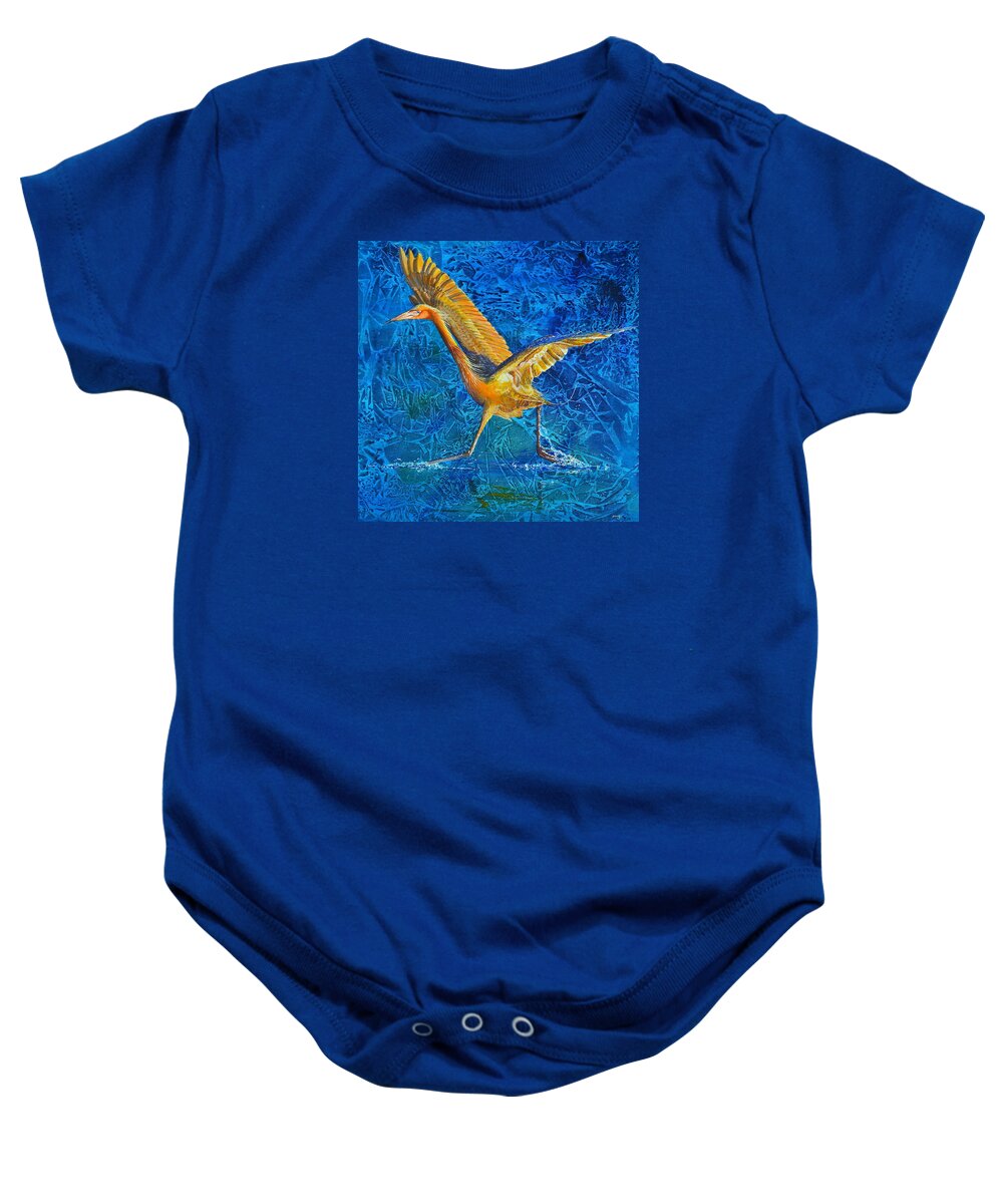 Reddish Egret Baby Onesie featuring the painting Water Run by AnnaJo Vahle