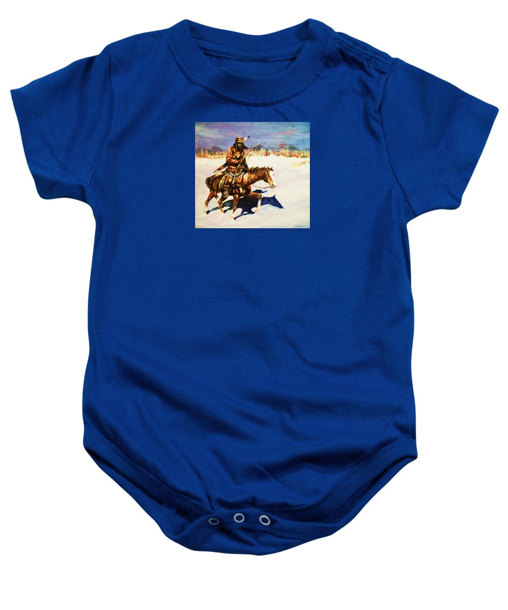Westerns Baby Onesie featuring the painting Winter Hunt by Al Brown
