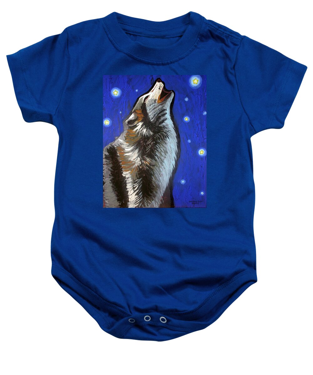 Wolf Baby Onesie featuring the painting Wolf Howl by Genevieve Esson