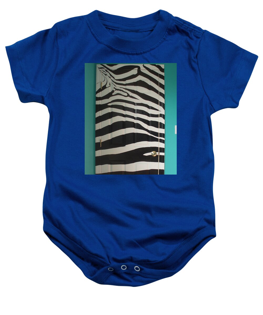 Op Art Baby Onesie featuring the painting Zebra Stripe Mural - Door Number 2 by Sean Connolly