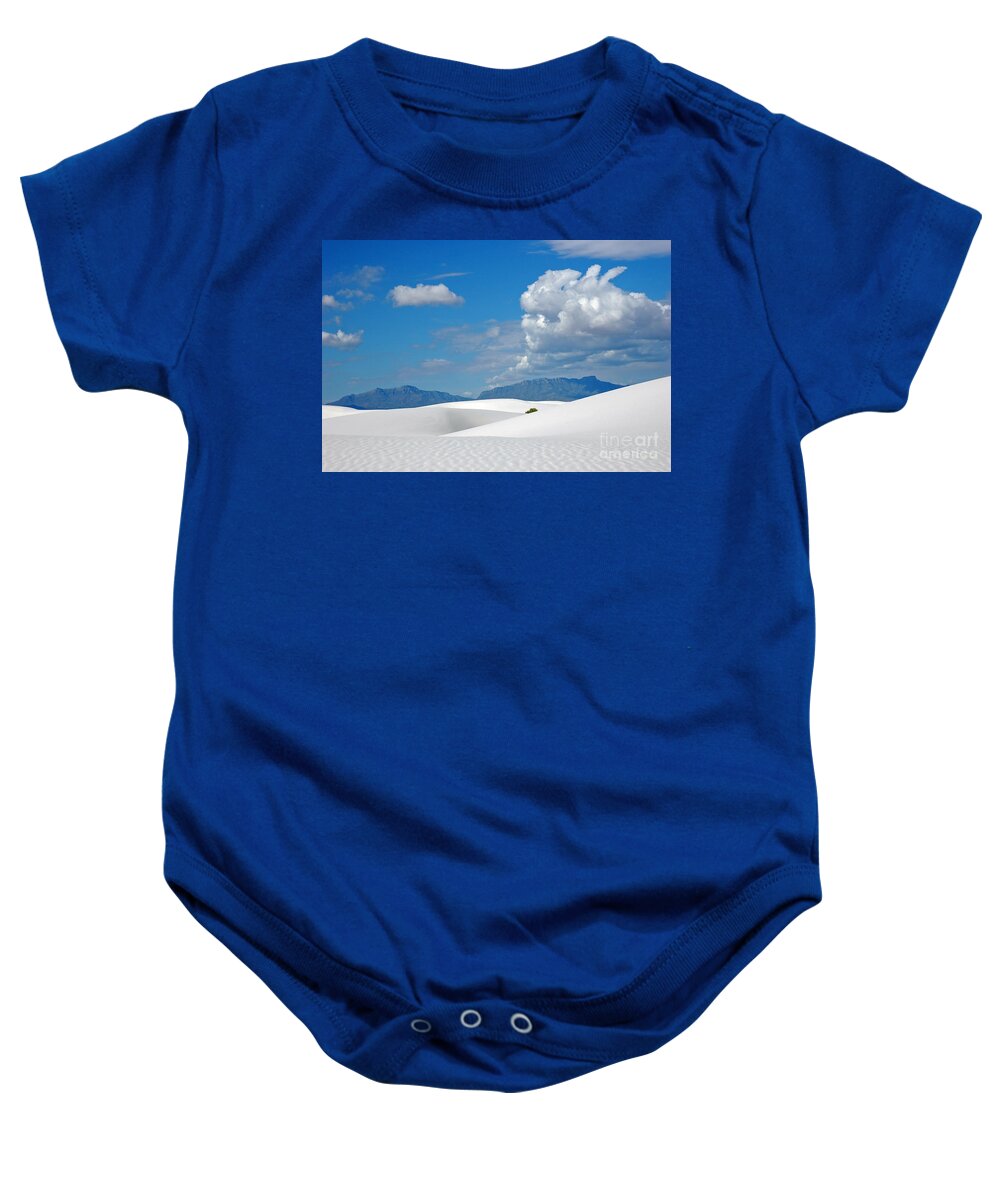 White Sands Baby Onesie featuring the photograph Clouds over the White Sands by Vivian Christopher