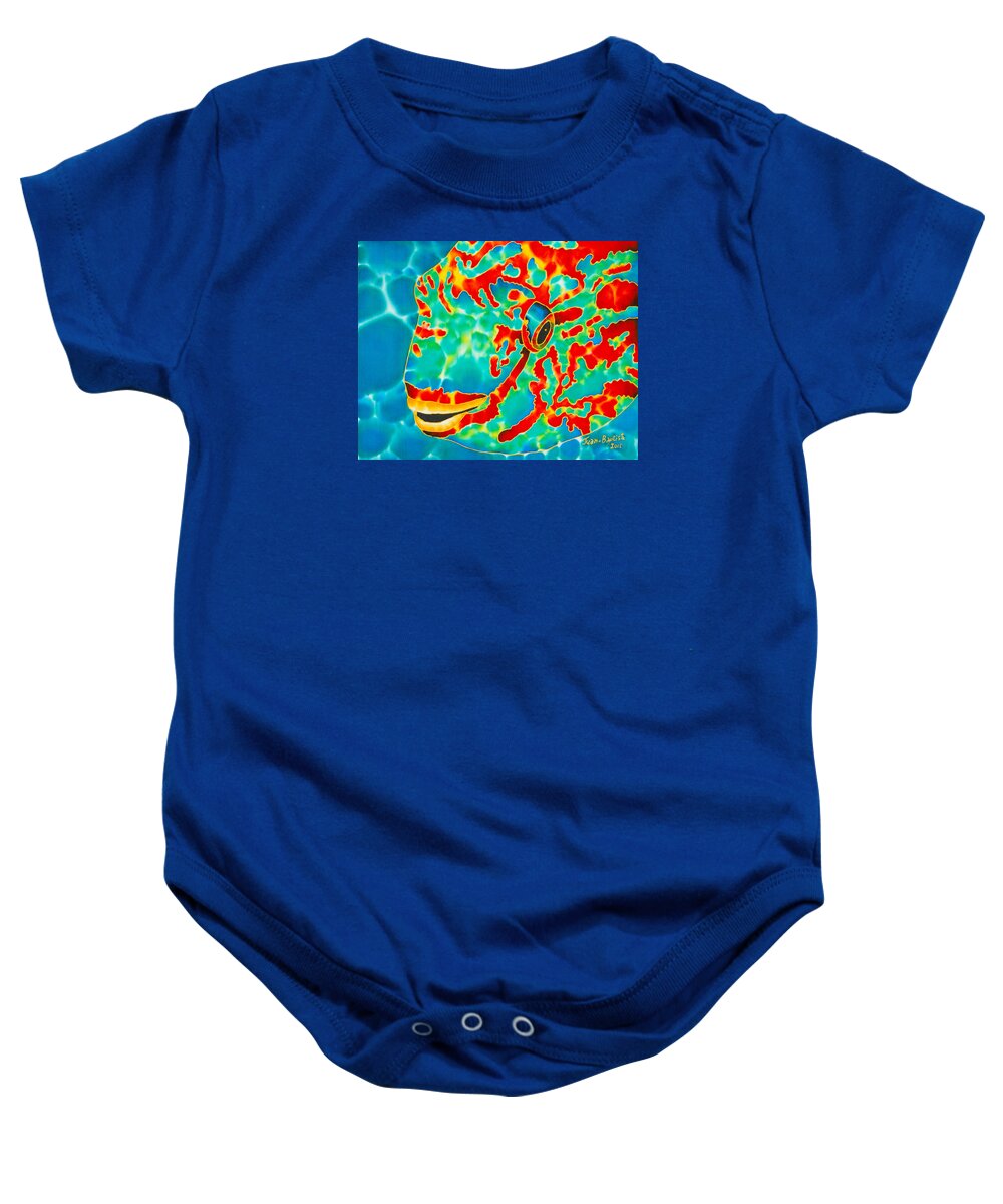 Diving Baby Onesie featuring the painting Lucky Parrotfish by Daniel Jean-Baptiste