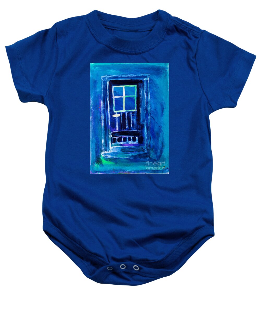 Blue Baby Onesie featuring the painting The Blue Door by Simon Bratt