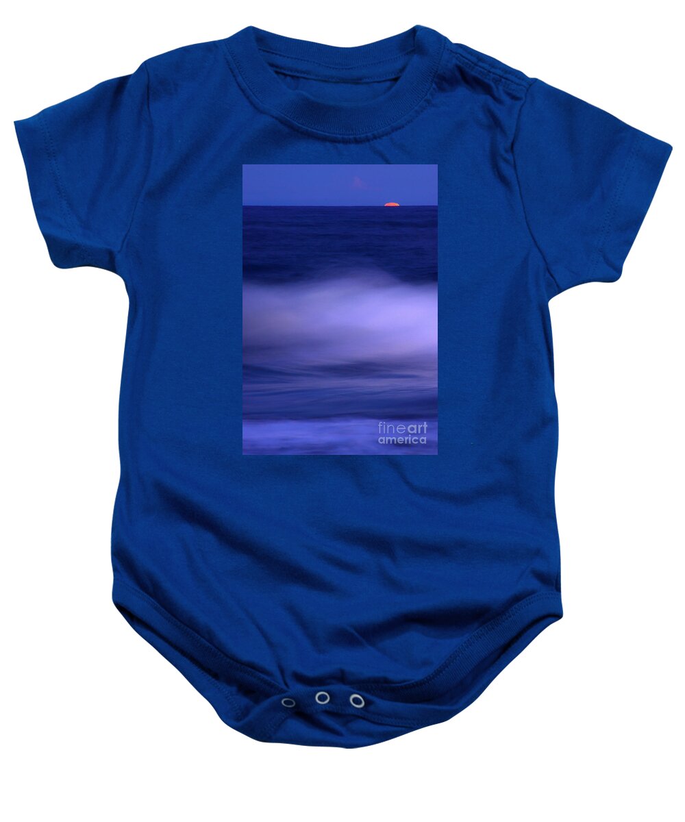 Sea Baby Onesie featuring the photograph The Red Moon And The Sea by Hannes Cmarits
