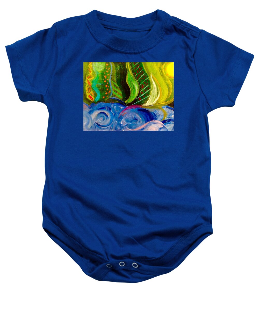 Oil Baby Onesie featuring the painting Ancient Fields by Alida M Haslett
