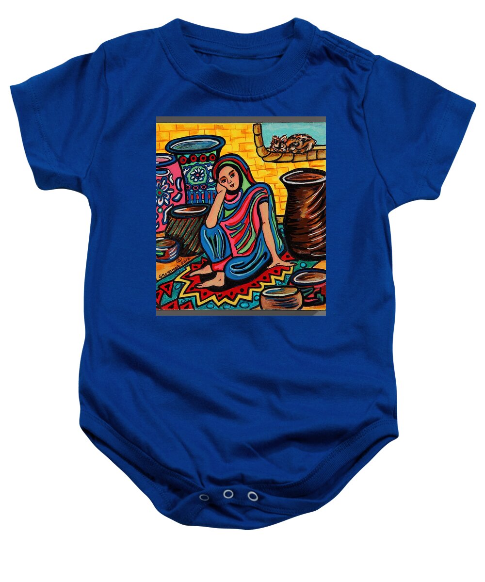 Turkish Carpet Baby Onesie featuring the painting Another Day at the Market #1 by Susie Grossman