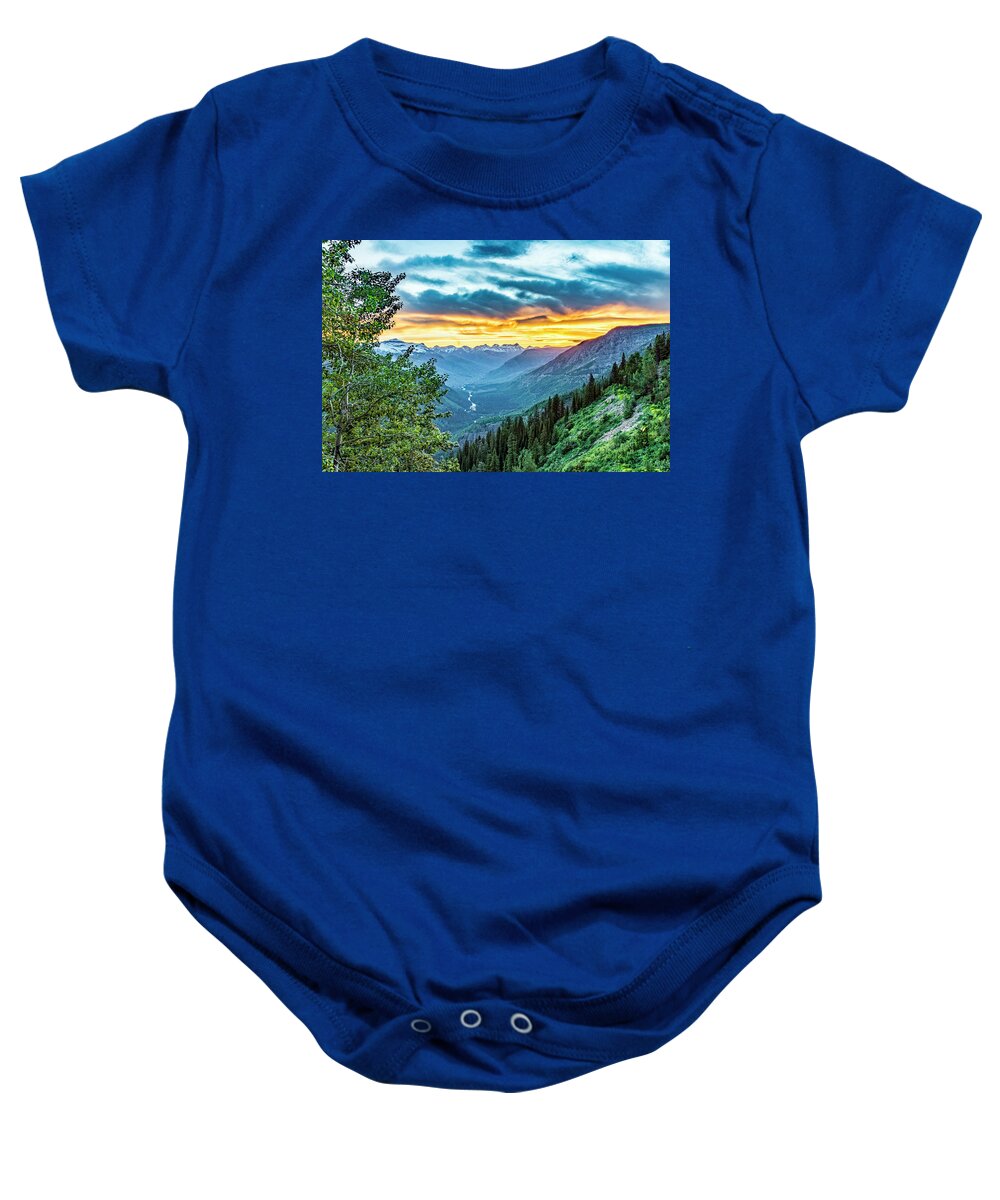 Glacier National Park Baby Onesie featuring the photograph Jackson Glacier Overlook At Sunset by Donald Pash