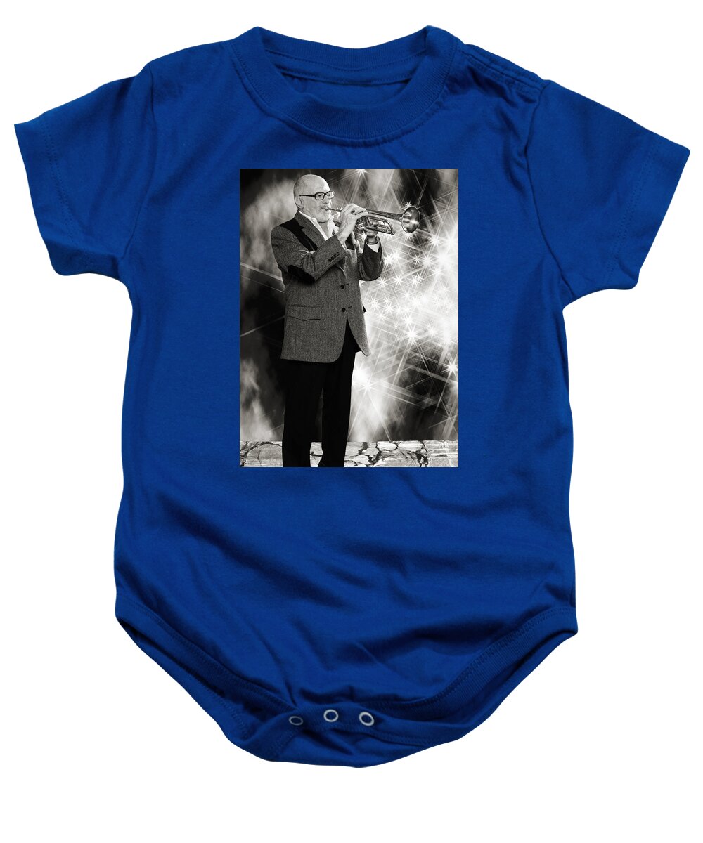 Mike Vax Baby Onesie featuring the photograph Mike Vax Professional Trumpet Player Photographic Print 3774.02 #1 by M K Miller