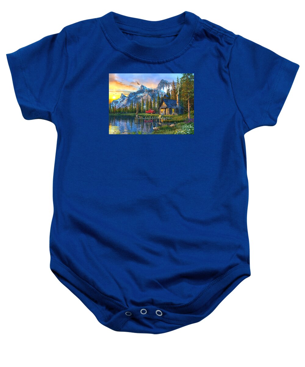 Mountains Baby Onesie featuring the digital art Sunset at Log Cabin #1 by MGL Meiklejohn Graphics Licensing