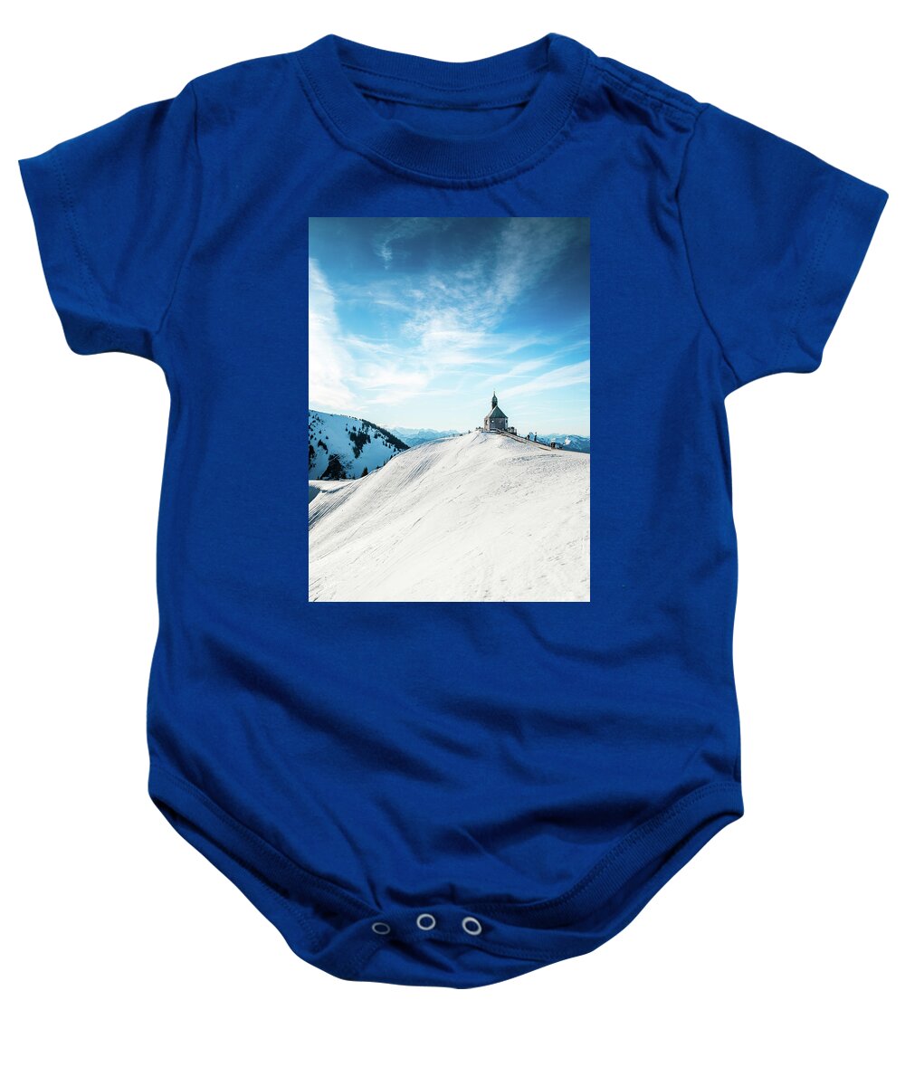 Wallberg Baby Onesie featuring the photograph The chapel in the alps #2 by Hannes Cmarits