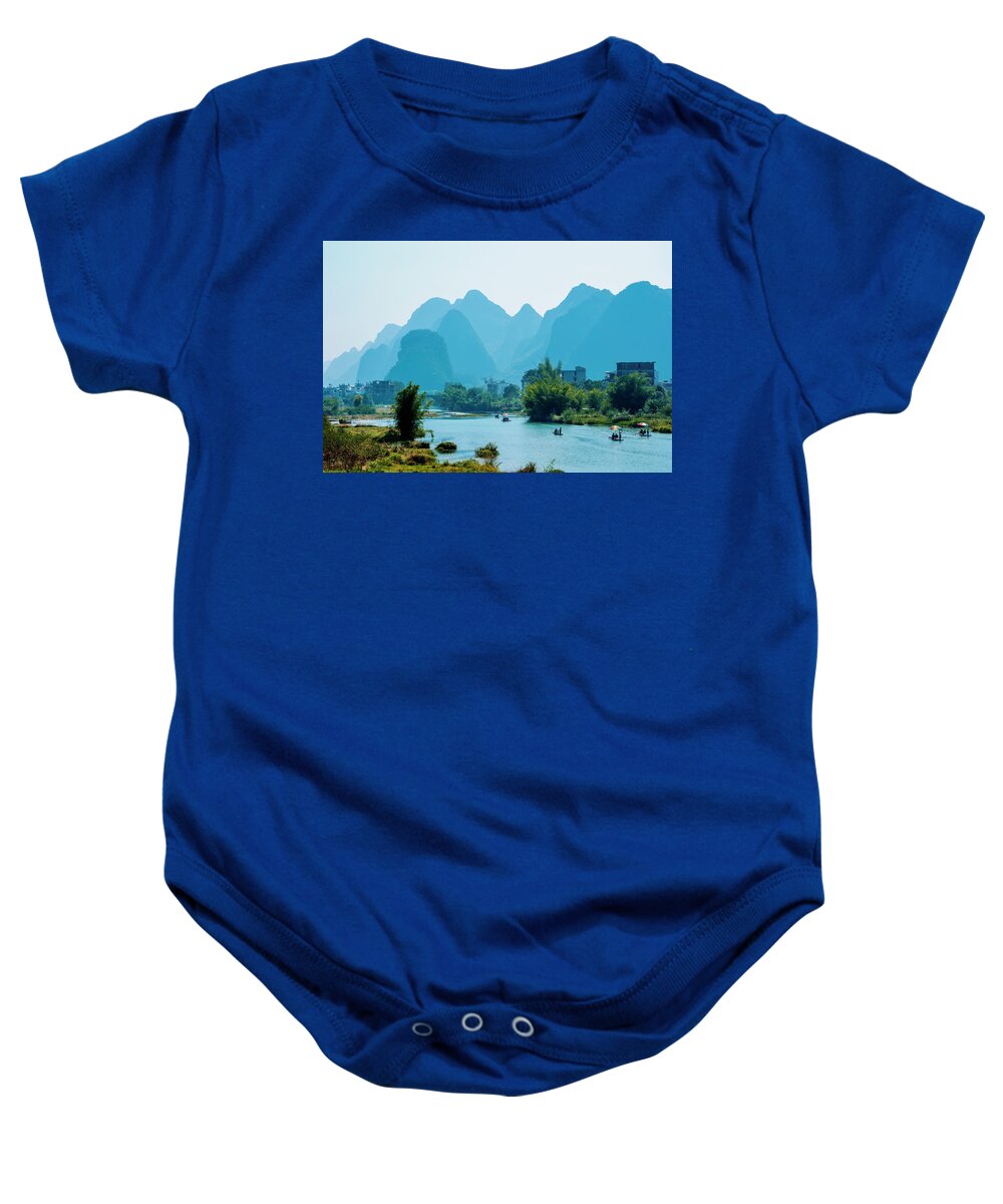 Nature Baby Onesie featuring the photograph The karst mountains and river scenery #1 by Carl Ning