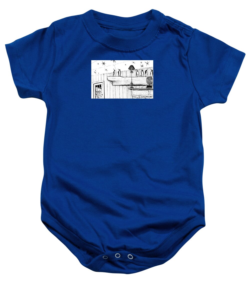 Islands Baby Onesie featuring the drawing 10.22.Islands-7-detail-d by Charlie Szoradi