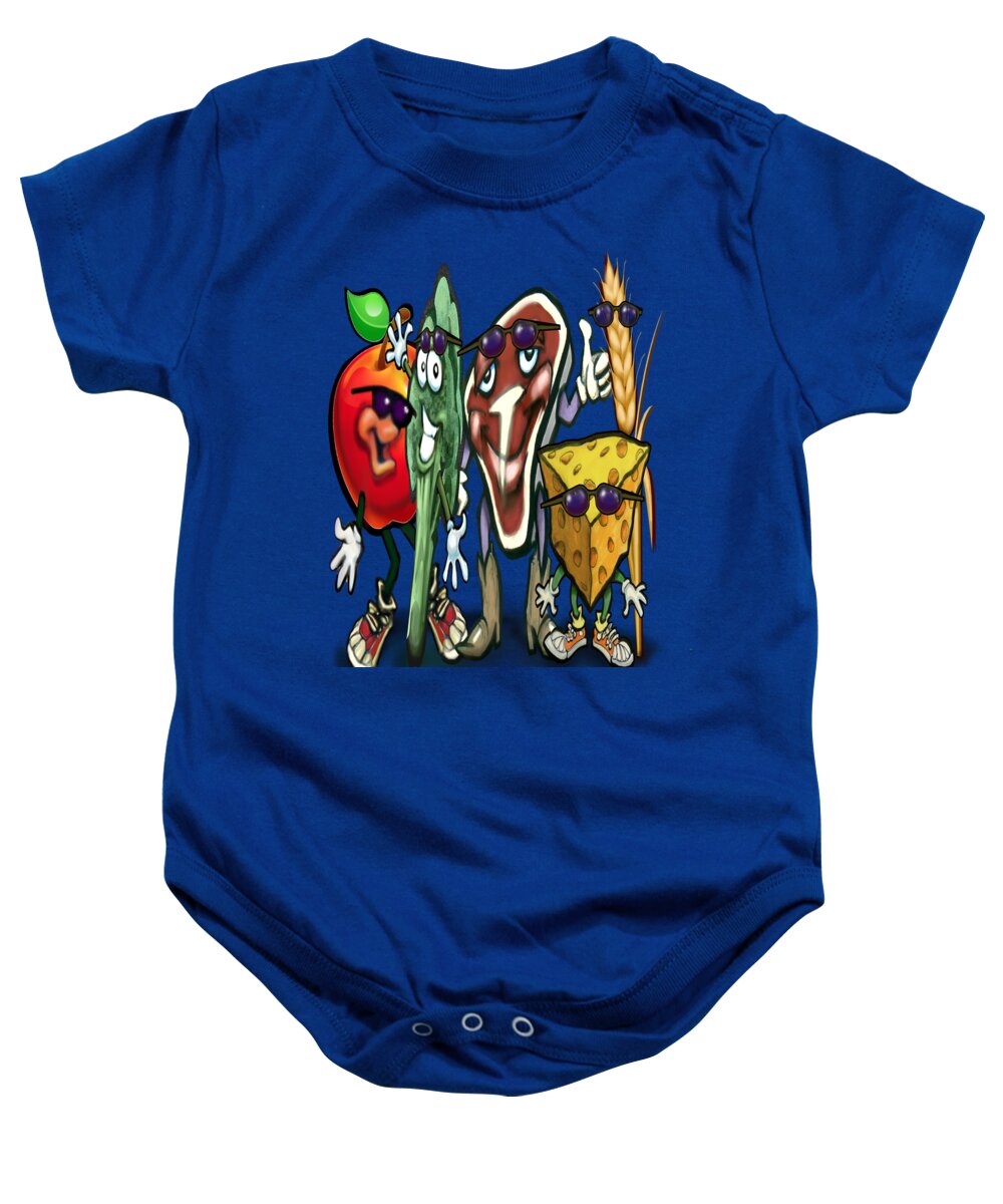 Food Baby Onesie featuring the painting Food Groups Party by Kevin Middleton