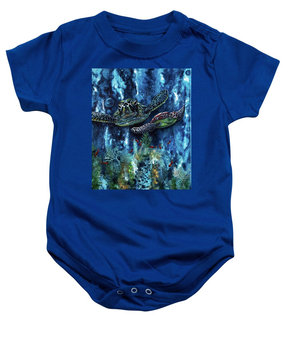 Ocean Baby Onesie featuring the painting Wise Ones #3 by Vivian Casey Fine Art